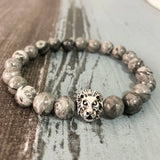Men Lion Stone Beaded Bracelet 8mm Beads Stretch Man Jewelry