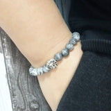 Men Lion Stone Beaded Bracelet 8mm Beads Stretch Man Jewelry