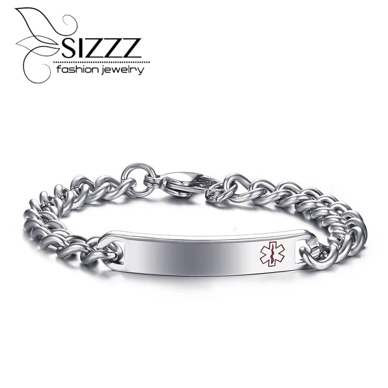 Men's Stainless Steel Medical Alert ID Bracelet