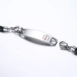 Men's Medical Alert ID Bracelet Stainless Steel Multilayer PU Leather Bangle