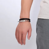 Men's Medical Alert ID Bracelet Stainless Steel Multilayer PU Leather Bangle