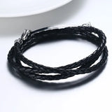 Men's Medical Alert ID Bracelet Stainless Steel Multilayer PU Leather Bangle