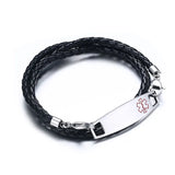 Men's Medical Alert ID Bracelet Stainless Steel Multilayer PU Leather Bangle