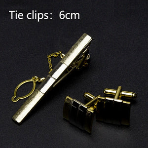 Men Metal Tie Clips Cufflinks Set Tie Accessories Classy Cuff Carving Cufflink