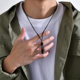 Men Geometric Bar Necklace, Stainless Steel Hollow Pendant Collar