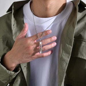 Men Geometric Bar Necklace, Stainless Steel Hollow Pendant Collar