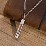 Men Geometric Bar Necklace, Stainless Steel Hollow Pendant Collar
