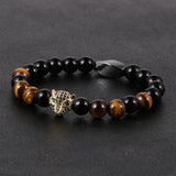 Men Tiger Eye Beads Bracelets with Micro-Zircon Leopard Head Charm