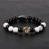 Men Tiger Eye Beads Bracelets with Micro-Zircon Leopard Head Charm