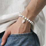Men Stone Charm Beads Bracelet Amethyst Quartz Pendant Stretch Jewelry