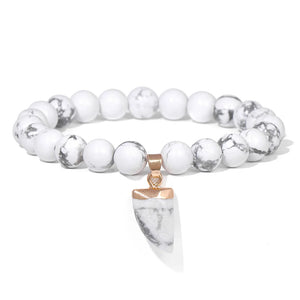 Men Stone Charm Beads Bracelet Amethyst Quartz Pendant Stretch Jewelry