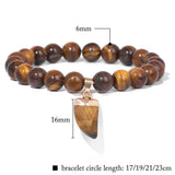 Men Stone Charm Beads Bracelet Amethyst Quartz Pendant Stretch Jewelry