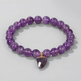 Men Stone Charm Beads Bracelet Amethyst Quartz Pendant Stretch Jewelry
