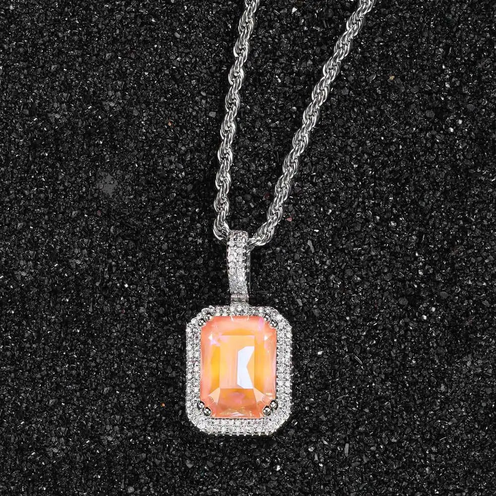Men Ornaments Square Zircon Gemstone Necklace Pendant