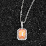 Men Ornaments Square Zircon Gemstone Necklace Pendant