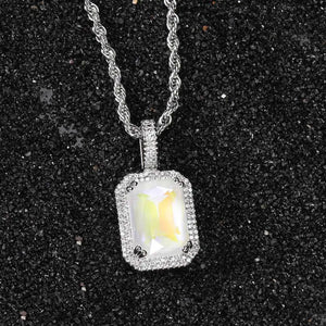 Men Ornaments Square Zircon Gemstone Necklace Pendant