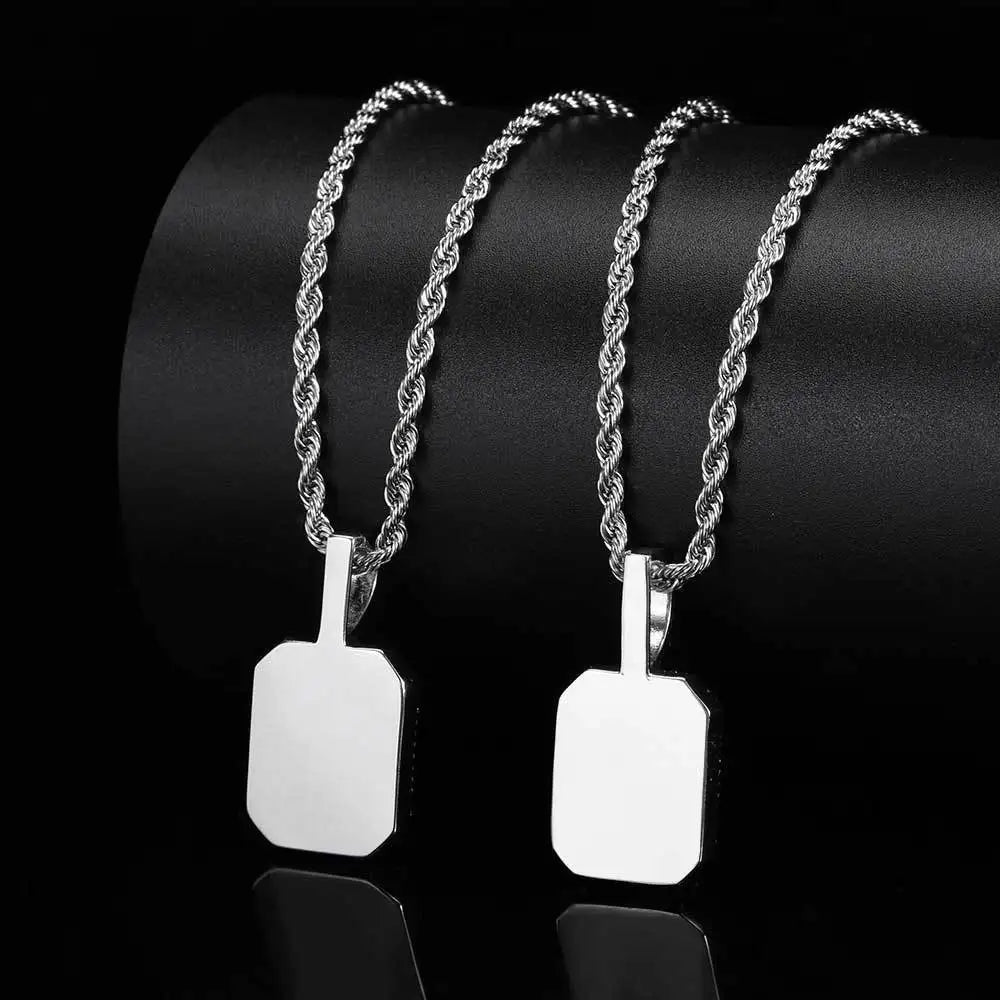 Men Ornaments Square Zircon Gemstone Necklace Pendant