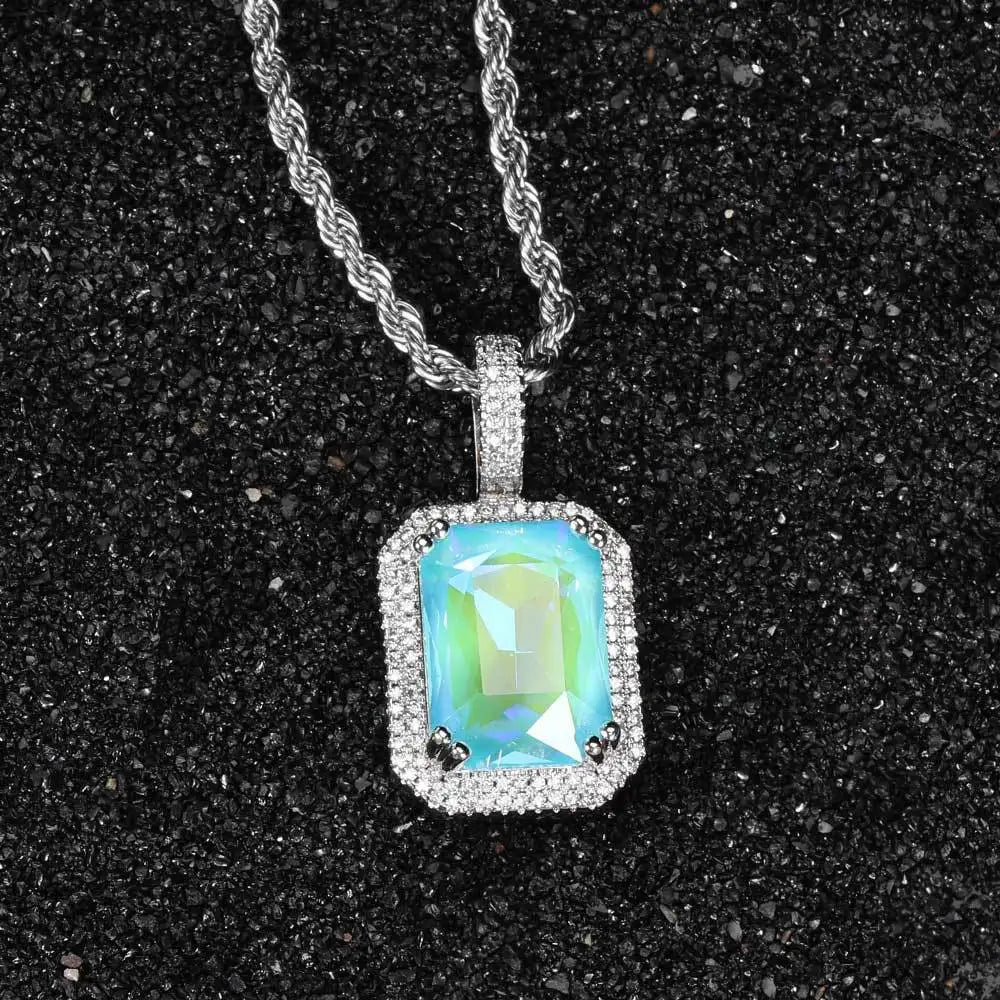 Men Ornaments Square Zircon Gemstone Necklace Pendant
