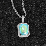 Men Ornaments Square Zircon Gemstone Necklace Pendant
