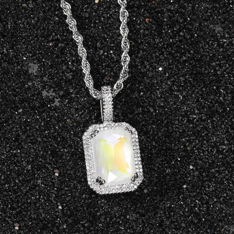 Men Ornaments Square Zircon Gemstone Necklace Pendant