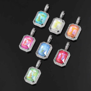 Men Ornaments Square Zircon Gemstone Necklace Pendant