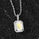 Men Ornaments Square Zircon Gemstone Necklace Pendant