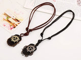 Men Punk Rock Necklace Brown Leather Long Chain Alloy Pendant