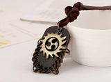 Men Punk Rock Necklace Brown Leather Long Chain Alloy Pendant