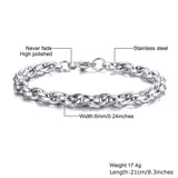 Men Rope Chain Stainless Steel Bracelet Silver