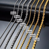 Minimalist Stainless Steel Rope Chain Necklace Silver 2-5mm
