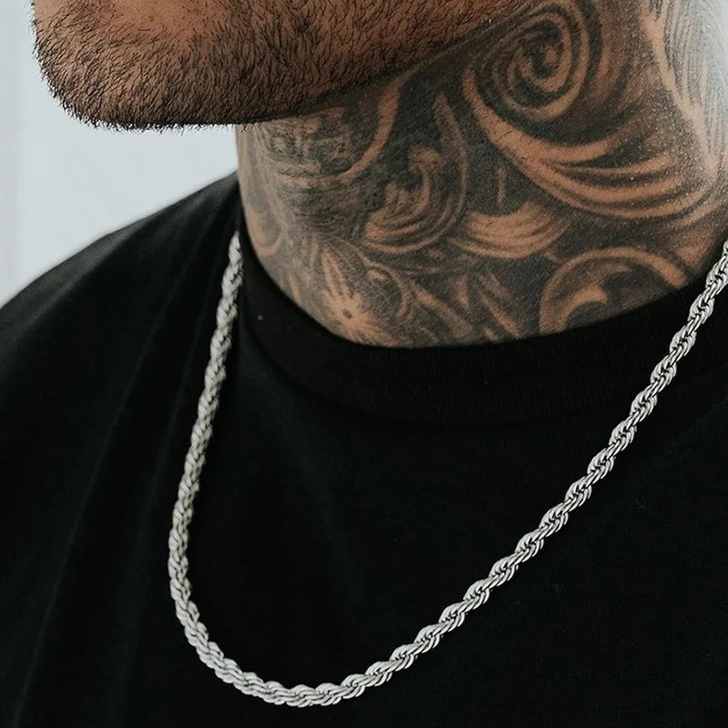 Minimalist Stainless Steel Rope Chain Necklace Silver 2-5mm
