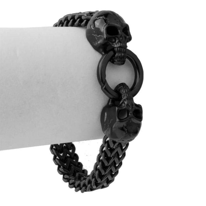 Stainless Steel Skulls Head Chain Bangle Bracelet Gothic Punk Jewelry
