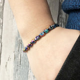 Men's Colorful Hematite Skull Stretch Bracelet