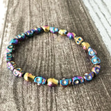 Men's Colorful Hematite Skull Stretch Bracelet