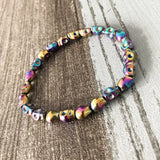 Men's Colorful Hematite Skull Stretch Bracelet