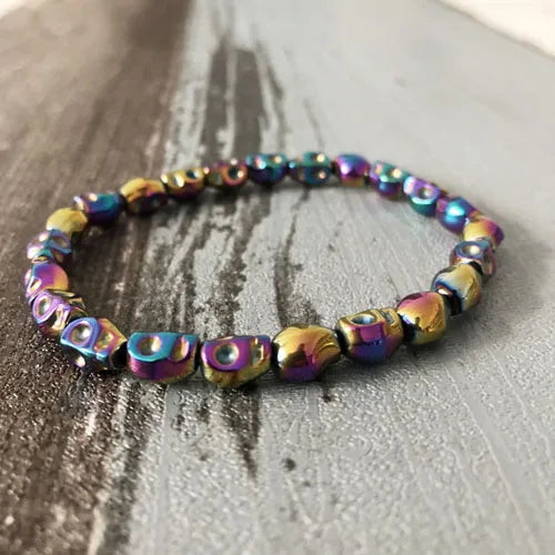 Men's Colorful Hematite Skull Stretch Bracelet