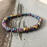 Men's Colorful Hematite Skull Stretch Bracelet