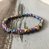 Men's Colorful Hematite Skull Stretch Bracelet