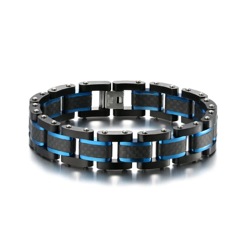 Men's Solid Carbon Fiber & Rosegold Stainless Steel Bracelet 15mm