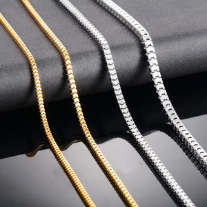 Men Square Box Chain Stainless Steel Long Necklace Women Choker Jewelry