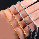 Men Square Box Chain Stainless Steel Long Necklace Women Choker Jewelry