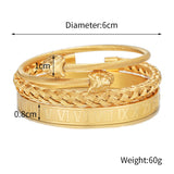 Men Stainless Steel Wolf Charm Bangle Set Wristband