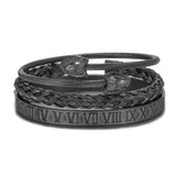 Men Stainless Steel Wolf Charm Bangle Set Wristband