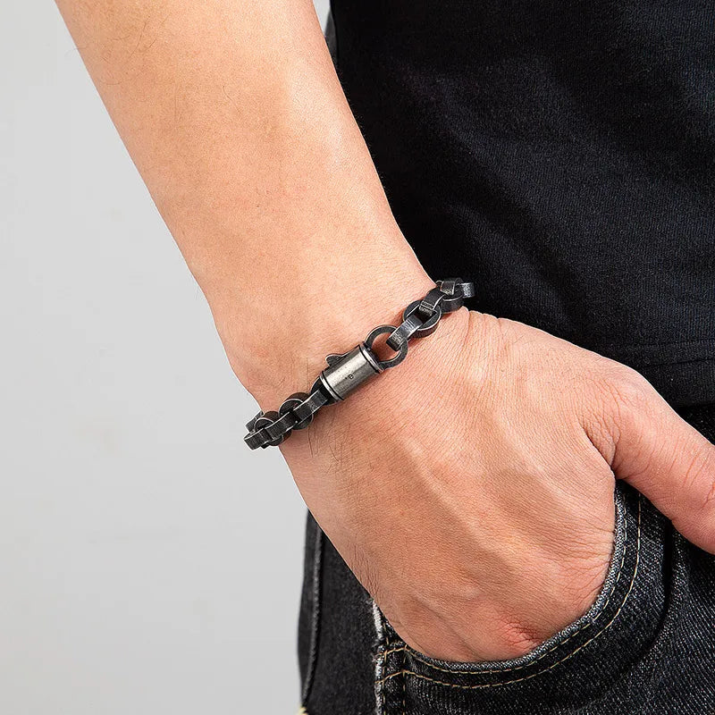 Men Stainless Steel Bracelet Punk Link Chain Matte Vintage Motorcycle Hand