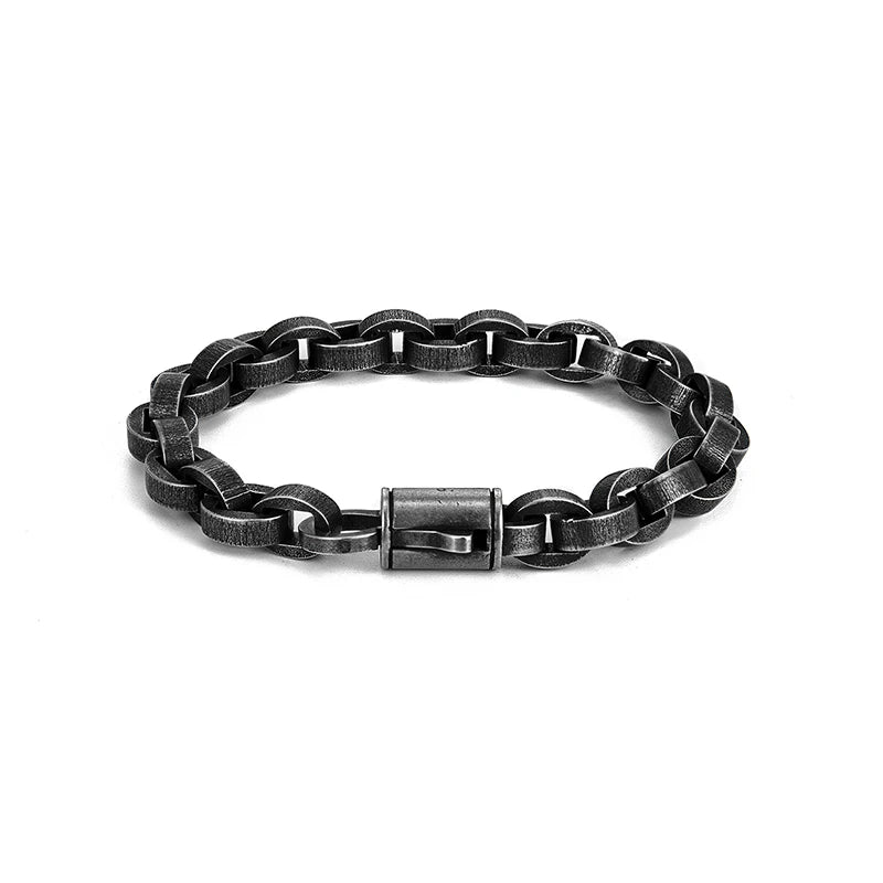 Men Stainless Steel Bracelet Punk Link Chain Matte Vintage Motorcycle Hand