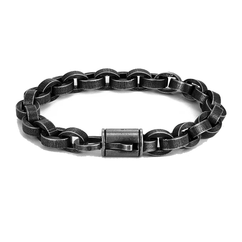 Men Stainless Steel Bracelet Punk Link Chain Matte Vintage Motorcycle Hand