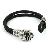 Men Steel Skeleton Head Charm Leather Cuff Bracelet Gift