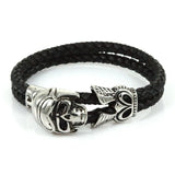 Men Steel Skeleton Head Charm Leather Cuff Bracelet Gift