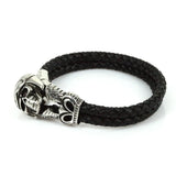 Men Steel Skeleton Head Charm Leather Cuff Bracelet Gift