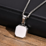 Men's Geometric Square Stone Necklace, 15mm Shell Pendant with Box Chain